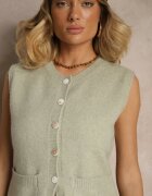 acajo Vestă tip pulover Verde deschis cu lână cu nasturi Haliriela