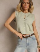 acajo Vestă tricotată Verde deschis cu lână cu nasturi Eralina