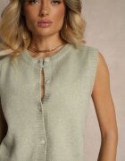 acajo Vestă tricotată Verde deschis cu lână cu nasturi Eralina