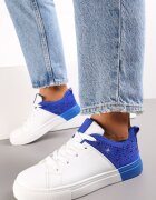  Adidași Alb-Albastru Cu șireturi pe o talpă plată mai groasă cu zirconii Hanuel