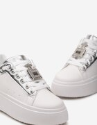  Adidași Alb-Argintii cu Pandantiv Metalic pe Șireturi Decorat cu Zirconii Edosa