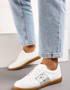 Adidași Alb-Argintii cu talpă plată cu șireturi și inserție decorativă Drukesti