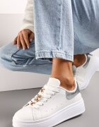  Adidași Alb-Argintii pe platformă cu inserție metalică Grevaja