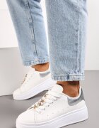  Adidași Alb-Argintii pe platformă cu inserție metalică Grevaja