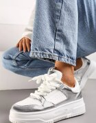  Adidași Alb-Argintii pe platformă cu șireturi late Viletra