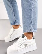  Adidași Alb-Argintiu cu Talpă Groasă cu Decor Brocart Pirola