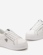 Adidași Alb-Argintiu cu Talpă Groasă cu Decor Brocart Pirola