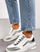  Adidași Alb-Argintiu din Piele Ecologică cu Detalii Strălucitoare și Fermoar Decorativ Raviles