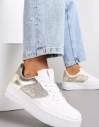  Adidași Alb-Aurii cu parte superioară până la gleznă cu inserții metalice și brocate Kazma