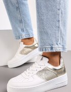  Adidași Alb-Aurii cu parte superioară până la gleznă cu inserții metalice și brocate Kazma