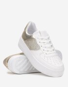  Adidași Alb-Aurii cu parte superioară până la gleznă cu inserții metalice și brocate Kazma