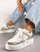  Adidași Alb-Aurii pe platformă joasă cu pandantiv și șireturi decorative Salam