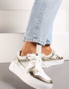  Adidași Alb-Aurii pe platformă joasă cu pandantiv și șireturi decorative Salam