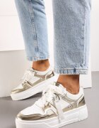  Adidași Alb-Aurii pe platformă joasă cu pandantiv și șireturi decorative Salam