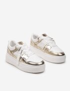  Adidași Alb-Aurii pe platformă joasă cu pandantiv și șireturi decorative Salam