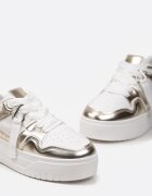  Adidași Alb-Aurii pe platformă joasă cu pandantiv și șireturi decorative Salam