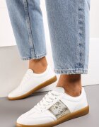  Adidași Alb-Auriu cu talpă plată cu șireturi și inserție decorativă Drukesti