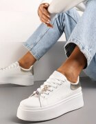  Adidași Alb-Auriu cu Zirconii cu Șireturi cu Platformă Nomiji