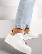  Adidași Alb-Auriu cu Zirconii cu Șireturi cu Platformă Nomiji