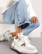  Adidași Alb-Auriu Plati Casual cu Șireturi și Element Transparent la Spate Gamarie