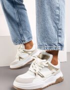  Adidași Alb-Auriu Plati Casual cu Șireturi și Element Transparent la Spate Gamarie