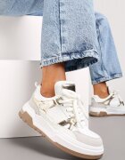  Adidași Alb-Auriu Plati Casual cu Șireturi și Element Transparent la Spate Gamarie