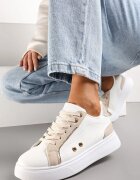  Adidași Alb-bej cu Inserții Metalice pe Talpă Groasă Amoone