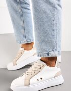  Adidași Alb-bej cu Inserții Metalice pe Talpă Groasă Amoone