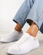  Adidași Alb-Bej Cu șireturi cu talpă plată cu inserție modernă Zanelih