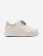  Adidași Alb-Bej cu Talpă Groasă cu Aplicație Decorativă de Piatră Danthia