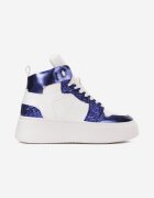  Adidași Alb-Bleumarin cu șireturi peste gleznă cu sclipici și inserții metalice Sareena