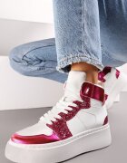  Adidași Alb-Fucsia cu șireturi înalți cu sclipici și inserții metalice Sareena