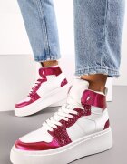  Adidași Alb-Fucsia cu șireturi înalți cu sclipici și inserții metalice Sareena
