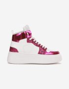  Adidași Alb-Fucsia cu șireturi înalți cu sclipici și inserții metalice Sareena