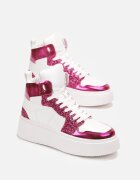  Adidași Alb-Fucsia cu șireturi înalți cu sclipici și inserții metalice Sareena