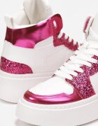  Adidași Alb-Fucsia cu șireturi înalți cu sclipici și inserții metalice Sareena