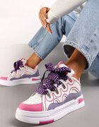  Adidași Alb-Fucsia pe Platformă cu Șireturi Groase Colorate Adrianu