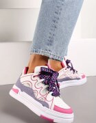  Adidași Alb-Fucsia pe Platformă cu Șireturi Groase Colorate Adrianu