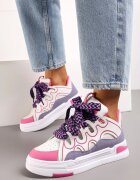  Adidași Alb-Fucsia pe Platformă cu Șireturi Groase Colorate Adrianu