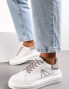  Adidași Alb-Gri cu Pietre stras cu Talpă Groasă Nicala
