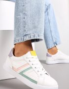  Adidași Alb-Mentă Cu șireturi pe talpă plată cu inserții colorate Karera