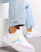  Adidași Alb-Mov cu Talpă Plată cu Cusături Colorate Niomie