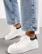  Adidași Alb-Negru cu cirkonii pe șireturi cu platformă Nomiji