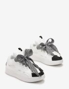  Adidași Alb-Negru cu Șiret Decorativ și Aplicație pe Limbă Cristen