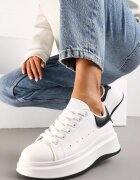  Adidași Alb-Negru Cu șireturi Din imitație de piele Cu platformă Filamena