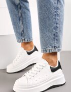  Adidași Alb-Negru Cu șireturi Din imitație de piele Cu platformă Filamena