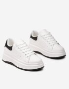  Adidași Alb-Negru Cu șireturi Din imitație de piele Cu platformă Filamena
