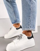  Adidași Alb-Negru cu Talpă Groasă cu Aplicație Decorativă de Piatră Danthia