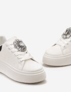  Adidași Alb-Negru cu Talpă Groasă cu Aplicație Decorativă de Piatră Danthia