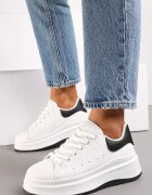  Adidași Alb-Negru cu Talpă Groasă cu Perforații și cu Decorație cu Ursuleț de Cauciuc Aireth